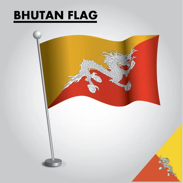 Значок Бутанского Флага Государственный Флаг Бутана Шесте — стоковый вектор
