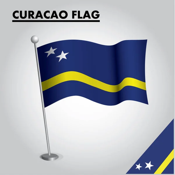 Curacao Flagga Ikon Nationella Flaggan Curacao Stolpe — Stock vektor