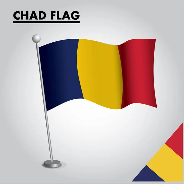 Çad Bayrak Simgesi Bir Kutup Üzerinde Çad Ulusal Bayrağı — Stok Vektör
