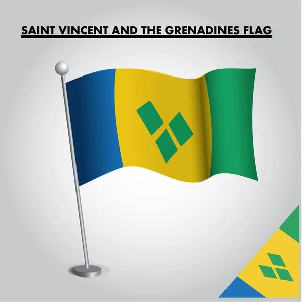 Bandeira Nacional Saint Vincent Grenadines Num Poste — Vetor de Stock