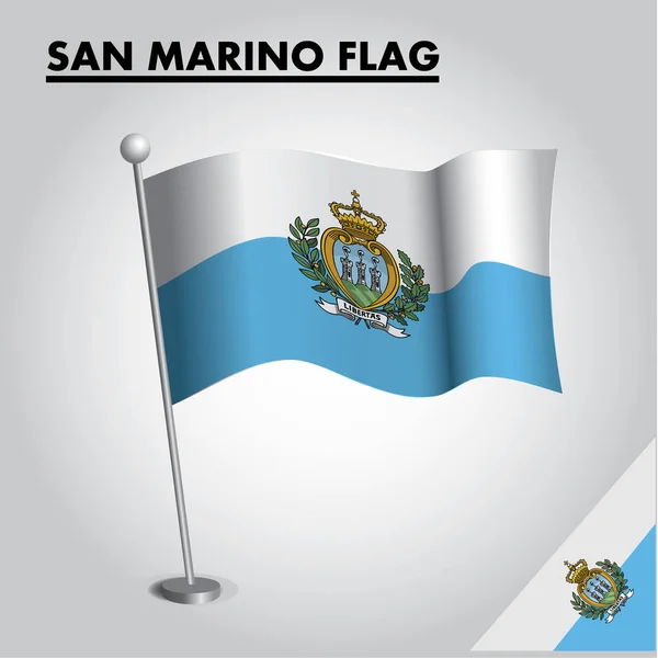 Nationale Vlag Van San Marino Een Paal — Stockvector
