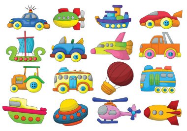 Araçlar karikatür tasarım vector set