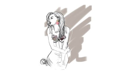 sketck resimde kız moda