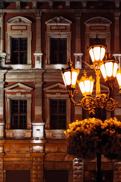 Lviv Ucrania Julio 2016 Increíble Arquitectura Del Edificio Ciudad Noche — Foto de Stock