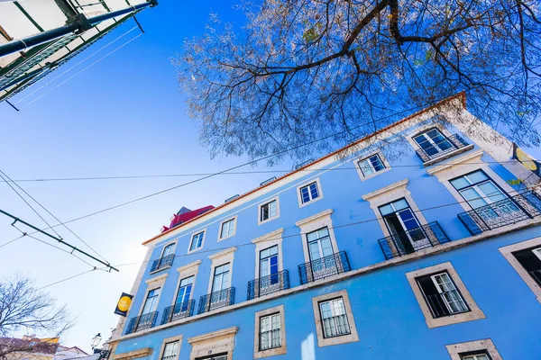 Lissabon Portugal Januar 2018 Schönes Gebäude Mit Blauer Fassade Und — Stockfoto