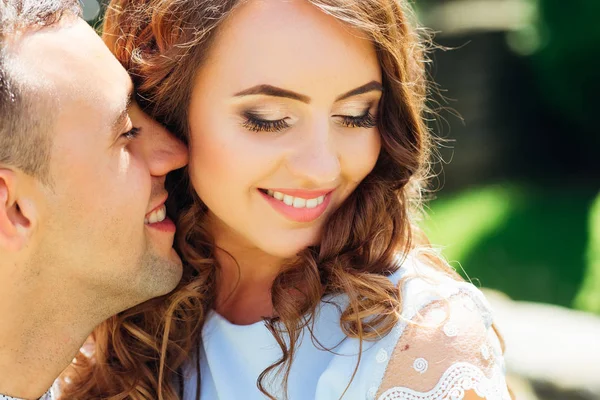 Beautiful Girl Gentle Makeup Curly Hair Closed Her Eyes Her — Stock Photo, Image