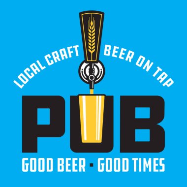 Pub ya da brew pub rozet pub zanaat bira vektör Design.Vector illüstrasyon bira musluk ve pint cam.