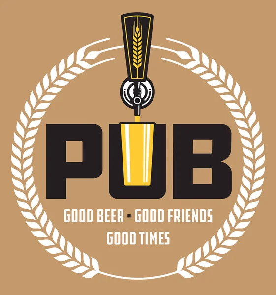 Pub Craft Beer Vector Design Vector Ilustración Cerveza Grifo Pinta — Vector de stock
