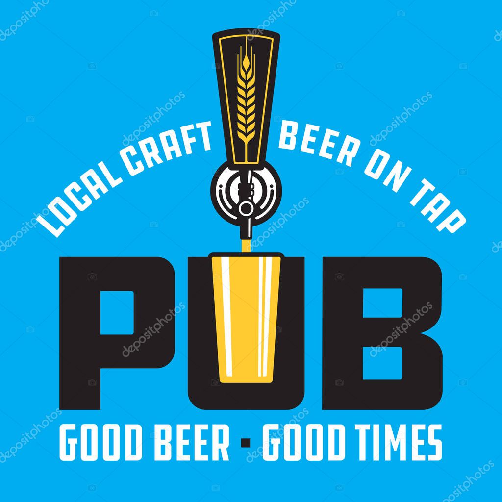 Pub Craft Beer Vector Design.Vector illustration beer tap and pint glass making pub or brew pub badge.