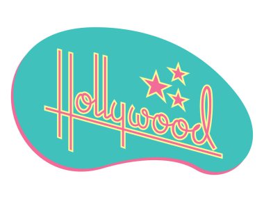 Hollywood Retro Vector Design with Stars.Custom hand drawn script design of the word Hollywood with retro 1950s style vibe, reminiscent of old motel and diner signs. clipart