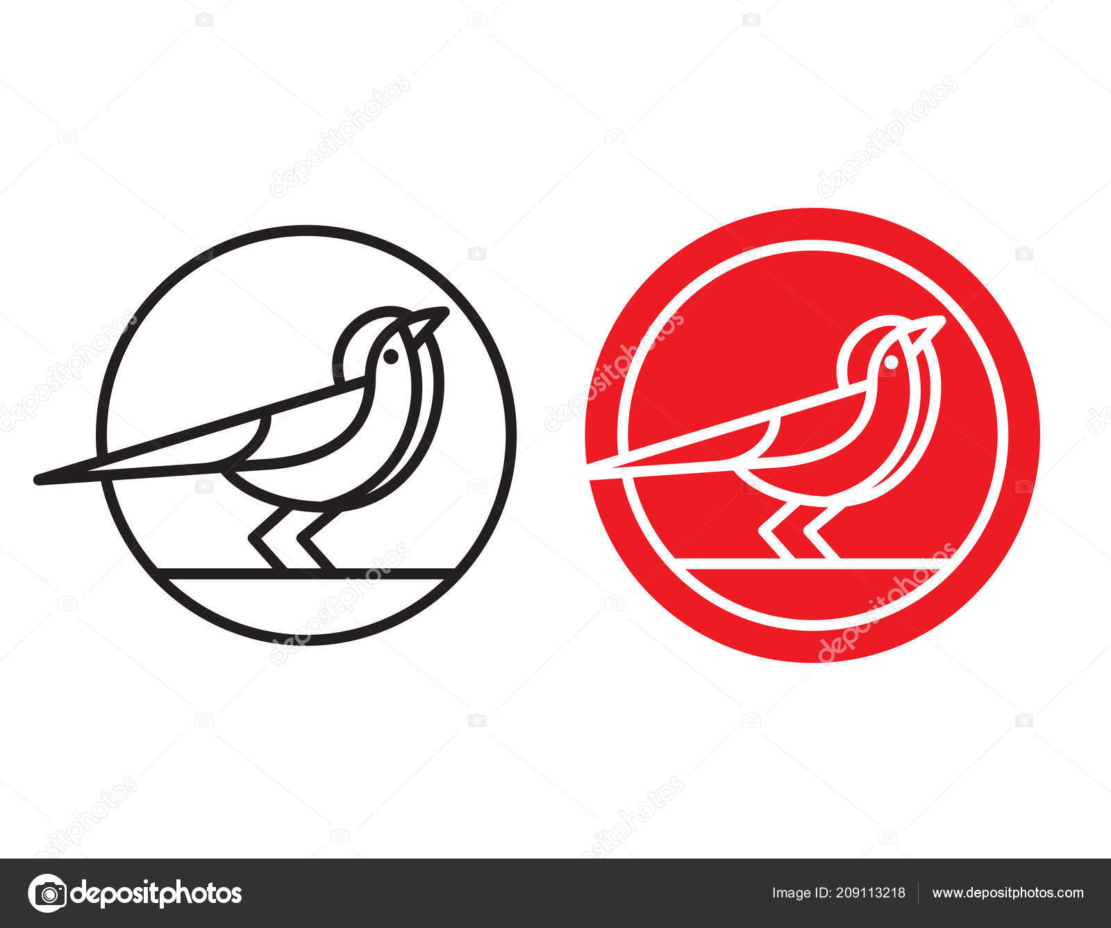 Bird Logo Badge Emblem Mono Line Vector Illustration Bird Circle
