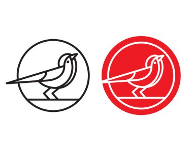 Kuş logosu, rozet veya amblem. Kuş daire içinde mono-line vektör çizim. Basit düz tasarım kuş anahat grafik tasarımları kullanmak için bir çizgi kalınlığı veya kilo ile çizilen.