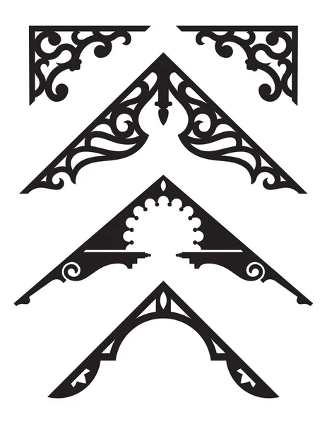 Victoria Gingerbread mimari Illustrations.Silhouette Trim vektör çizimler klasik Victoria evler bağbozumu tasarım ayrıntılarının kümesi.