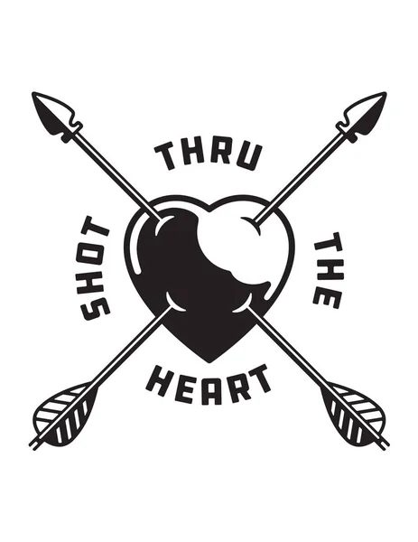 ハート ショットを通じて愛のシンボル イラスト キューピッドの矢印でベクトル タトゥー スタイルの描画のハートのピアス — ストックベクタ