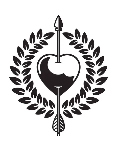 Ilustración Vectorial Corazón Perforado Por Flecha Con Laurel Wreath Tattoo — Vector de stock