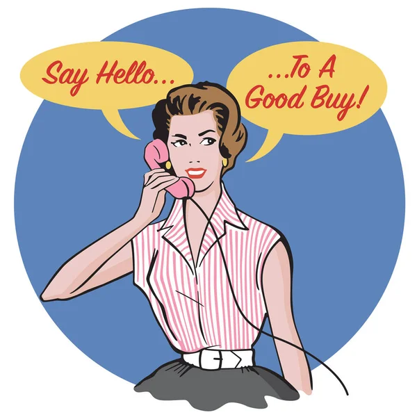 Vintage Style Sale Vector Illustration Retro Woman Talking Phone Say — 스톡 벡터