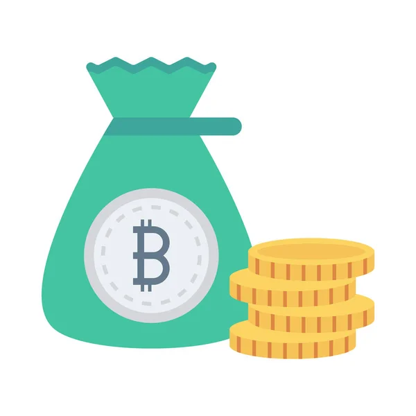 Vector Εικονογράφηση Σχεδιασμός Του Bitcoin Χρυσές Μάρκες Πράσινη Τσάντα — Διανυσματικό Αρχείο