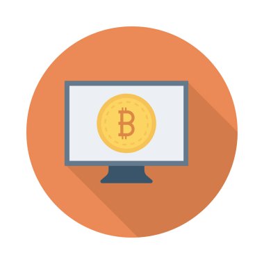 Bitcoin belirteç beyaz arka plan üzerinde bilgisayar ekranında