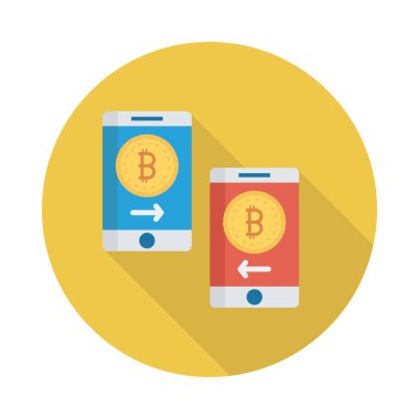 Beyaz arka plan üzerinde akıllı telefonlar ekranlarda Bitcoin belirteçleri
