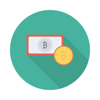 Altın bitcoin belirteci ve ve gümüş banknot üzerindeki işareti 