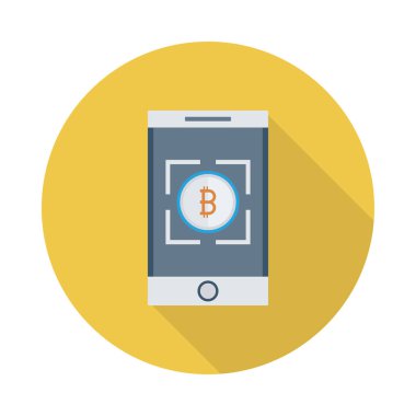 Beyaz arka plan üzerinde smartphone ekranında Bitcoin belirteci