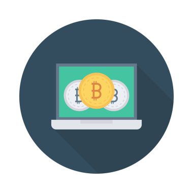 Bitcoin simgeleri beyaz zemin üzerine yeşil bilgisayar ekranında