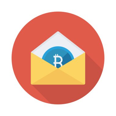 mavi bitcoin belirteç beyaz arka plan üzerinde zarf içinde