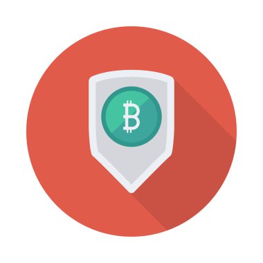 Bitcoin simgesi üzerinde kırmızı daire içinde kalkan