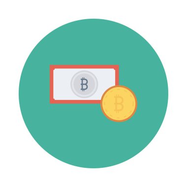 Altın bitcoin belirteci ve ve gümüş banknot üzerindeki işareti 