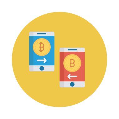 Beyaz arka plan üzerinde akıllı telefonlar ekranlarda Bitcoin belirteçleri