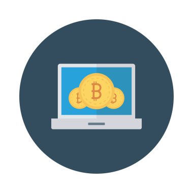 Bitcoin simgeleri beyaz zemin üzerine mavi bilgisayar ekranında