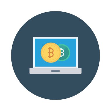 Bitcoin simgeleri beyaz zemin üzerine mavi bilgisayar ekranında