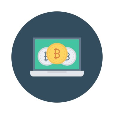 Bitcoin simgeleri beyaz zemin üzerine yeşil bilgisayar ekranında