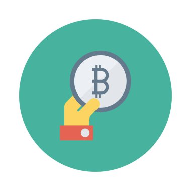 Gümüş bitcoin belirteç beyaz zemin üzerine yeşil daire içinde tutan el 