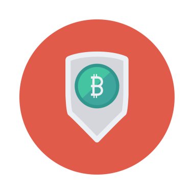 Bitcoin simgesi üzerinde kırmızı daire içinde kalkan