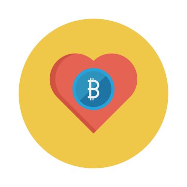 mavi bitcoin belirteci üzerinde sarı daire üzerinde kırmızı kalp