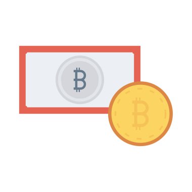 Altın bitcoin belirteci ve ve gümüş banknot üzerindeki işareti 