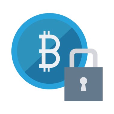 mavi bitcoin belirteci ve gri kilit