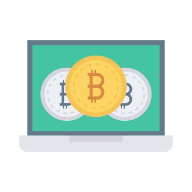 Bitcoin simgeleri beyaz zemin üzerine yeşil bilgisayar ekranında