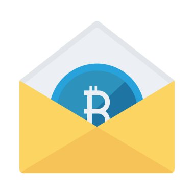 mavi bitcoin belirteç beyaz arka plan üzerinde zarf içinde