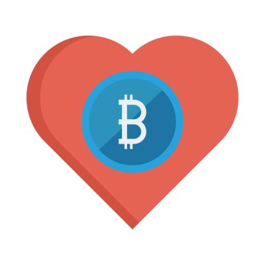 mavi bitcoin belirteci üzerinde beyaz zemin üzerine kırmızı kalp 