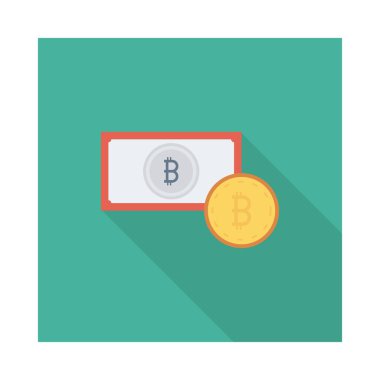 Altın bitcoin belirteci ve ve gümüş banknot üzerindeki işareti 