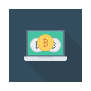 Bitcoin simgeleri beyaz zemin üzerine yeşil bilgisayar ekranında