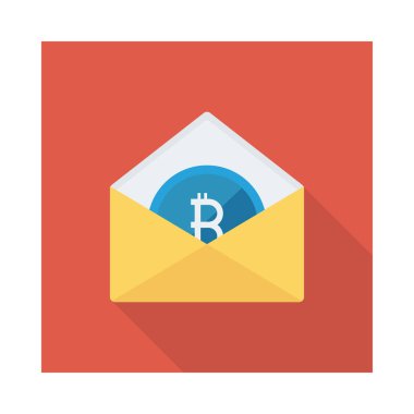 mavi bitcoin belirteç beyaz arka plan üzerinde zarf içinde