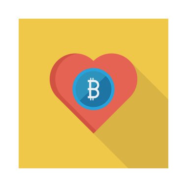 mavi bitcoin belirteci üzerinde sarı renkli kare üzerinde kırmızı kalp 