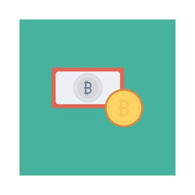 Altın bitcoin belirteci ve ve gümüş banknot üzerindeki işareti 