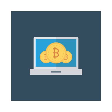 Bitcoin simgeleri beyaz zemin üzerine mavi bilgisayar ekranında