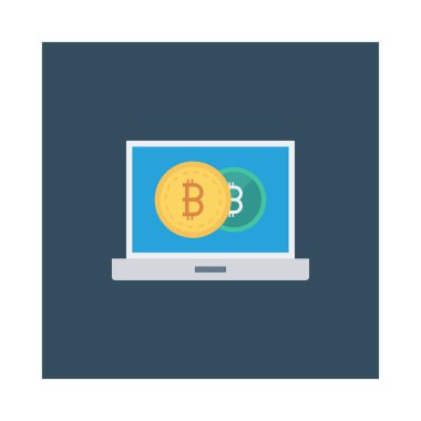 Bitcoin simgeleri beyaz zemin üzerine mavi bilgisayar ekranında