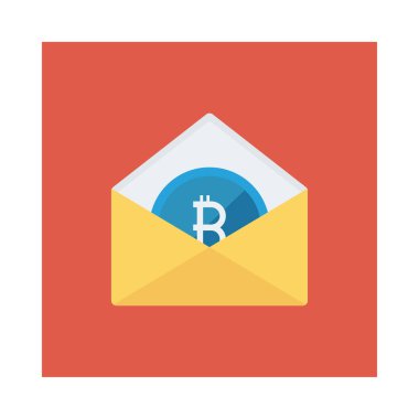 mavi bitcoin belirteç beyaz arka plan üzerinde zarf içinde