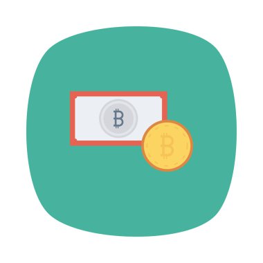 Altın bitcoin belirteci ve ve gümüş banknot üzerindeki işareti 